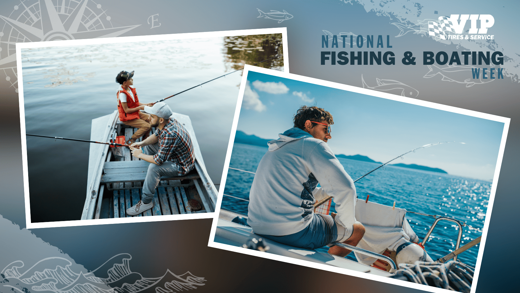 Two people fish from boats during National Fishing & Boating Week.