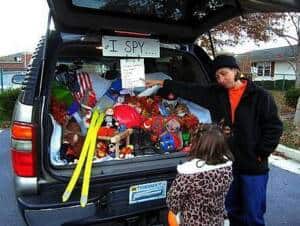 truck or treat with a bunch of toys in the trunk