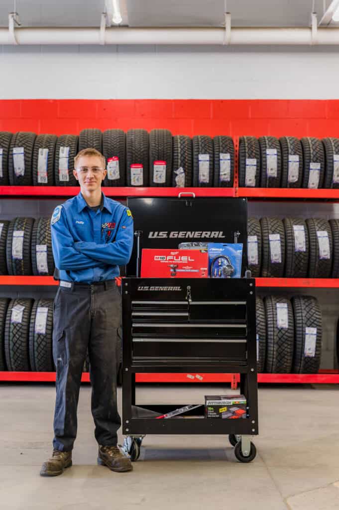 vip tire technician standing next to a US General toolbox