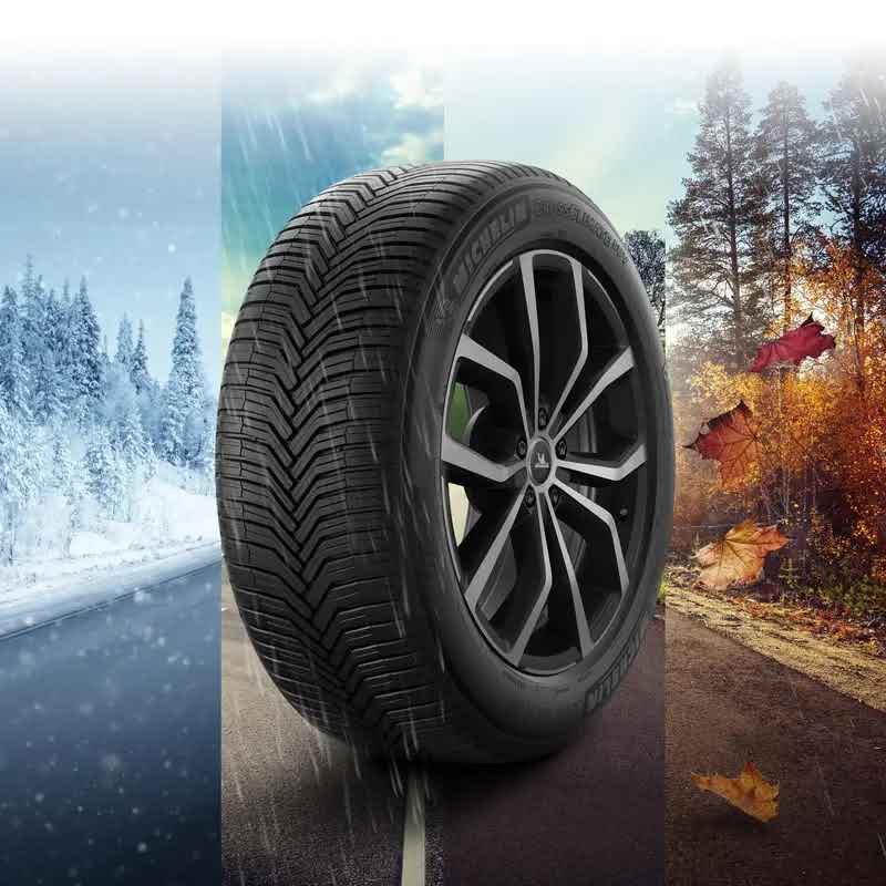 Michelin CrossClimate 2 Tire on a background of various seasons weather