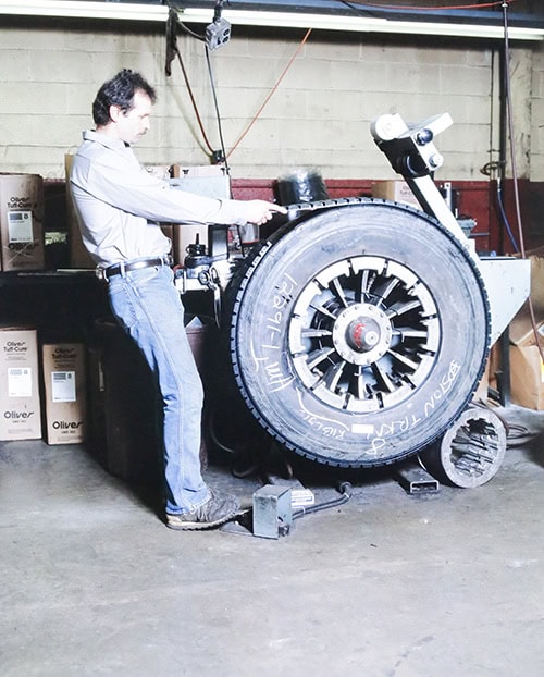 man measuring a tire in 1965
