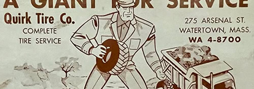 Vintage advertisement for a giant fork service showing a man with utensils and text mentioning.