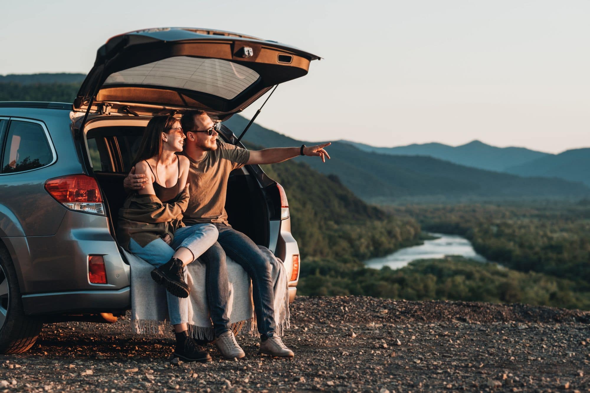 Couple road tripping